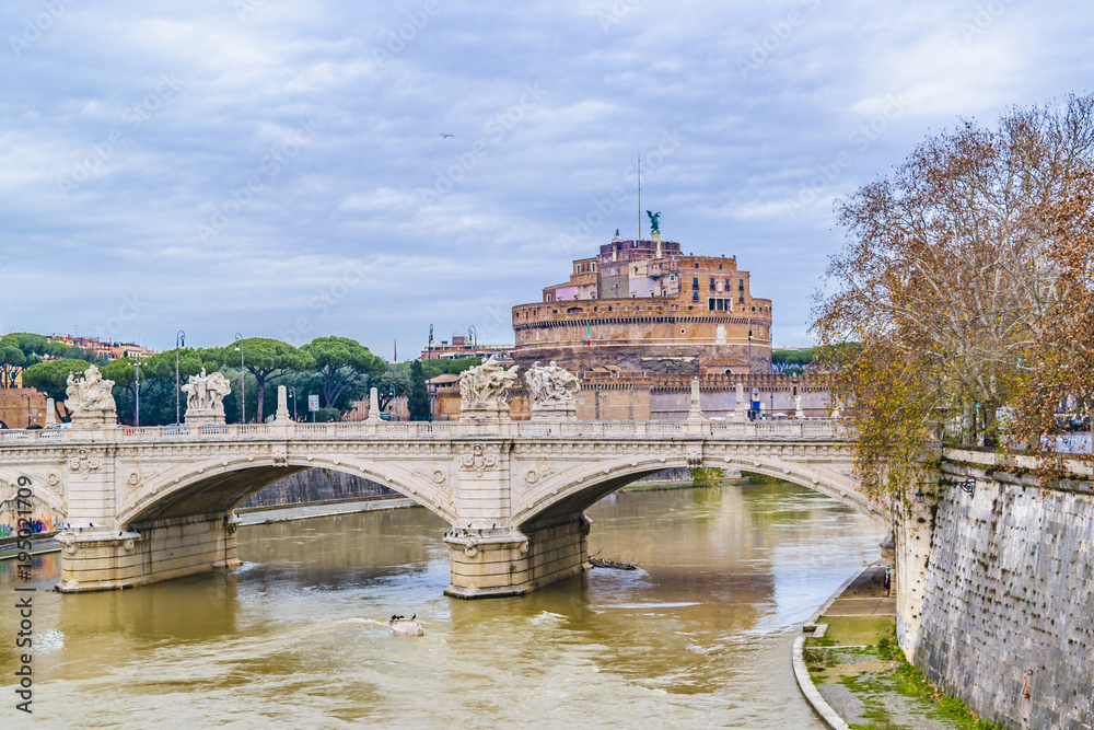 Tiber River and Saint Angel Castle, Rome, Italy