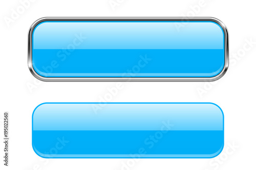 Blue glass buttons with chrome frame. Rectangle 3d icons