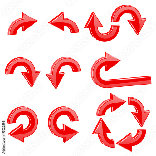 Red round curved arrows. Collection of icons