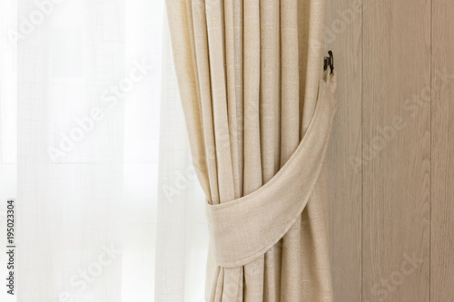 closed up beautiful curtain in daylight cozy room home concept