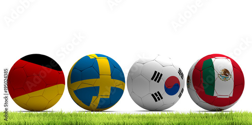 Group F Germany Sweden Korea Republic Mexico 3d rendering soccer football balls