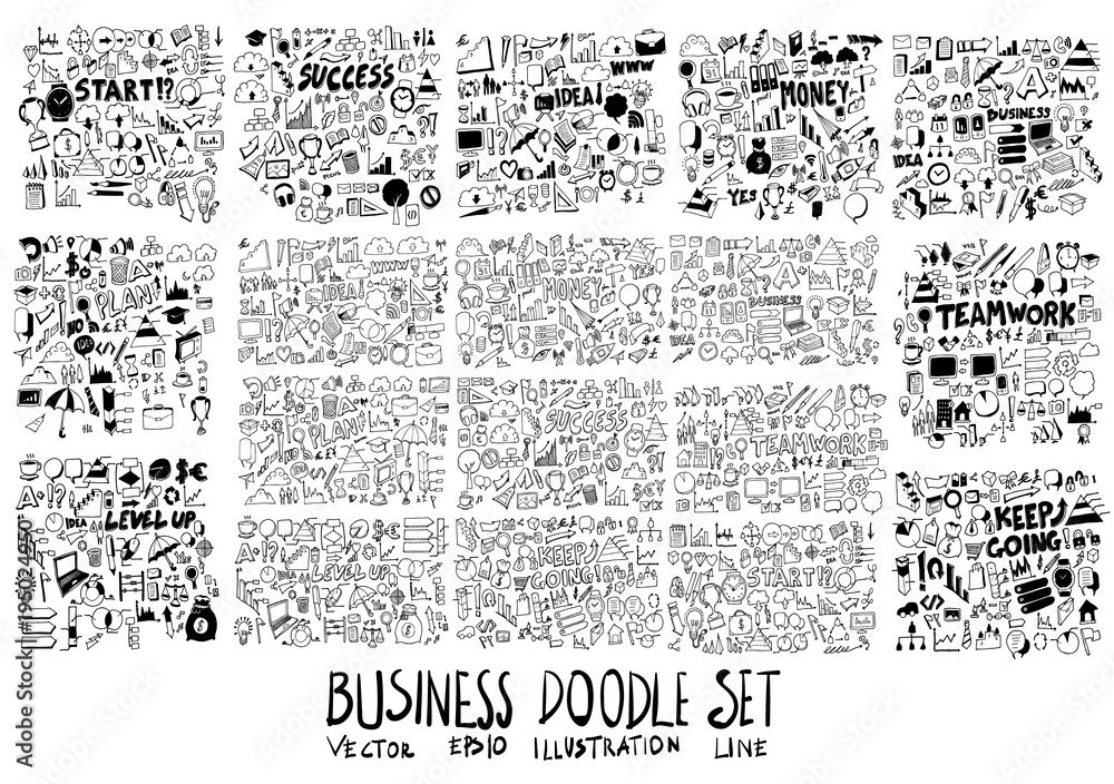 Combination Solid and line Business Money doodle vector collection set eps10