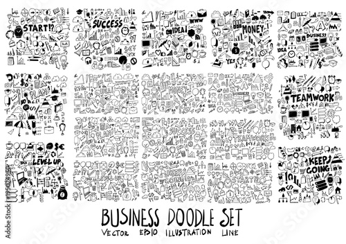 Combination Solid and line Business Money doodle vector collection set eps10