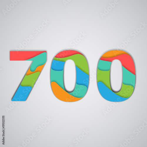 Colorful papercut layered number, vector.