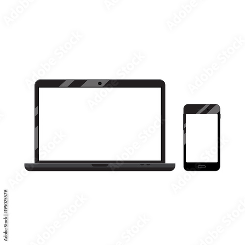 Phone and laptop devices with blank screens vector illustration isolated on white