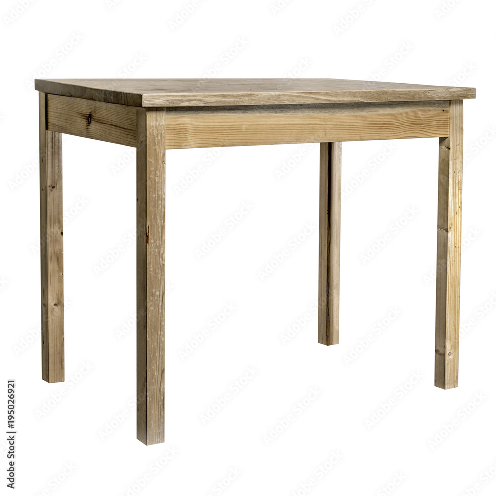 roughly made wooden table on a white background roughly made wooden table on a white background