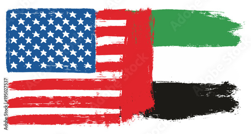 United States of America Flag & United Arab Emirates Flag Vector Hand Painted with Rounded Brush