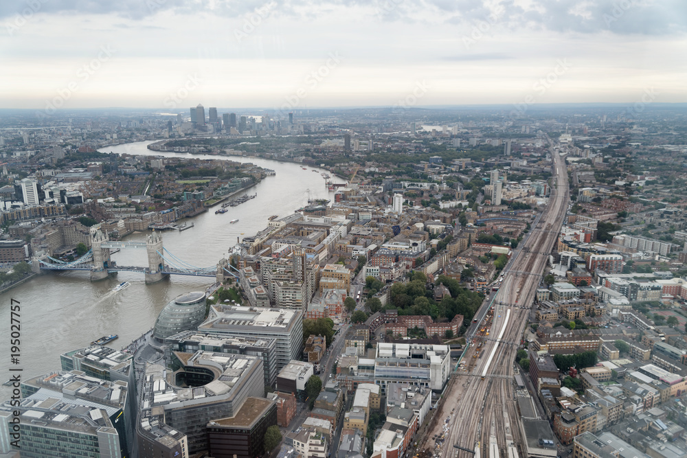 LONDON - SEPTEMBER 24, 2016: Aerial view of London skyline. The city attracts 30 million tourists annually