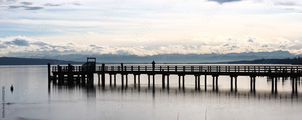 Fototapeta premium Panorama Bootssteg am See