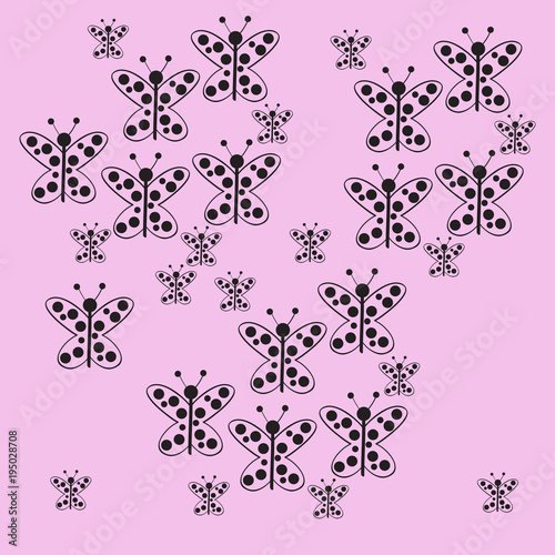 Butterfly with ellipses , colorless   pattern . Hand drawn.