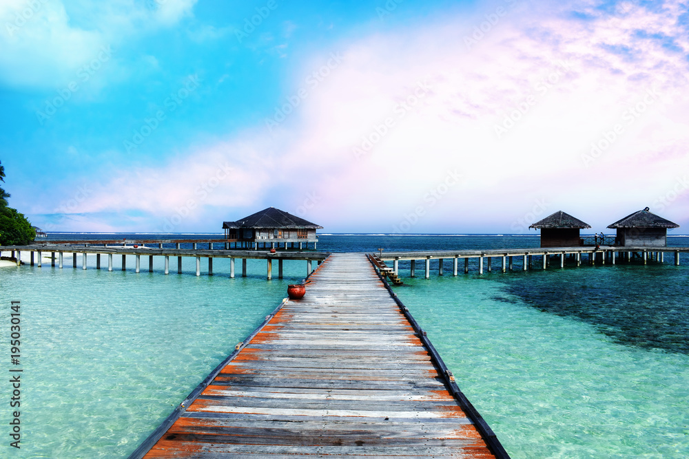 Beautiful water Villas at Maldives island beach resort