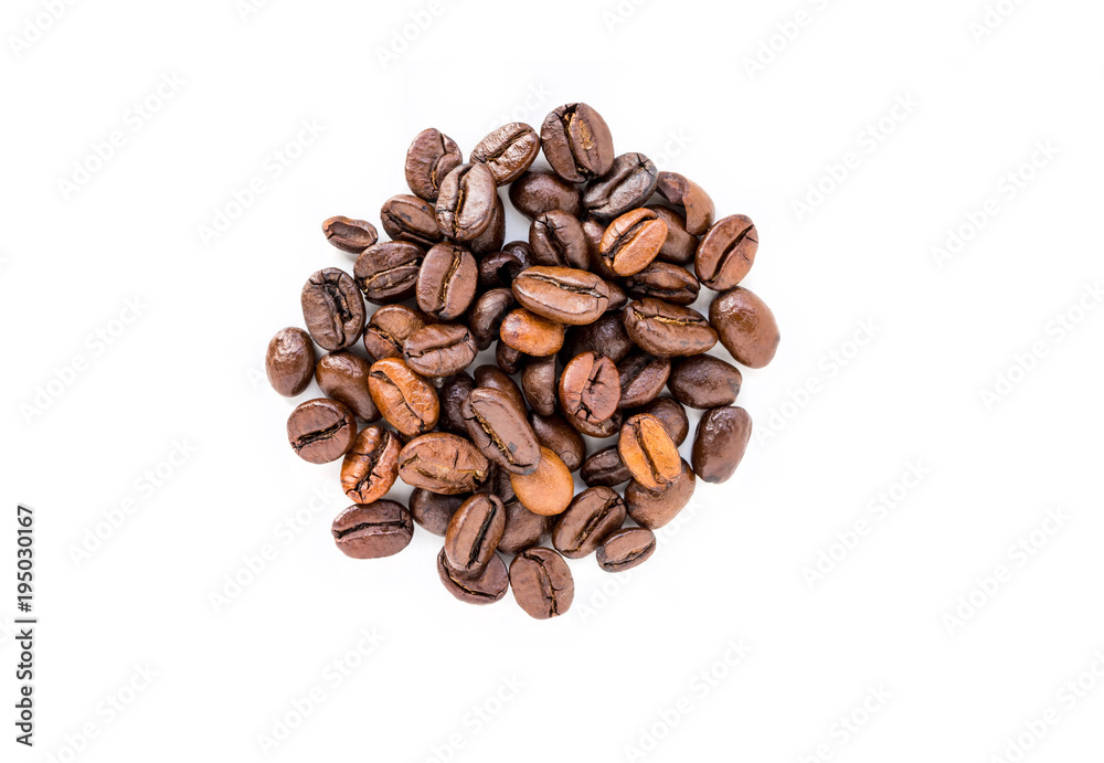 Colored coffee beans on a white background Colored coffee beans on a white background