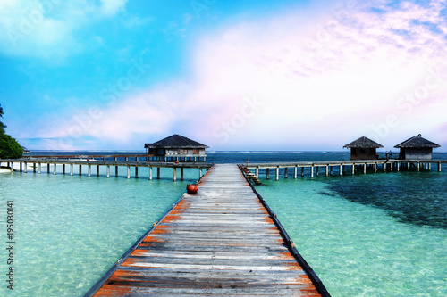 Beautiful water Villas at Maldives island beach resort