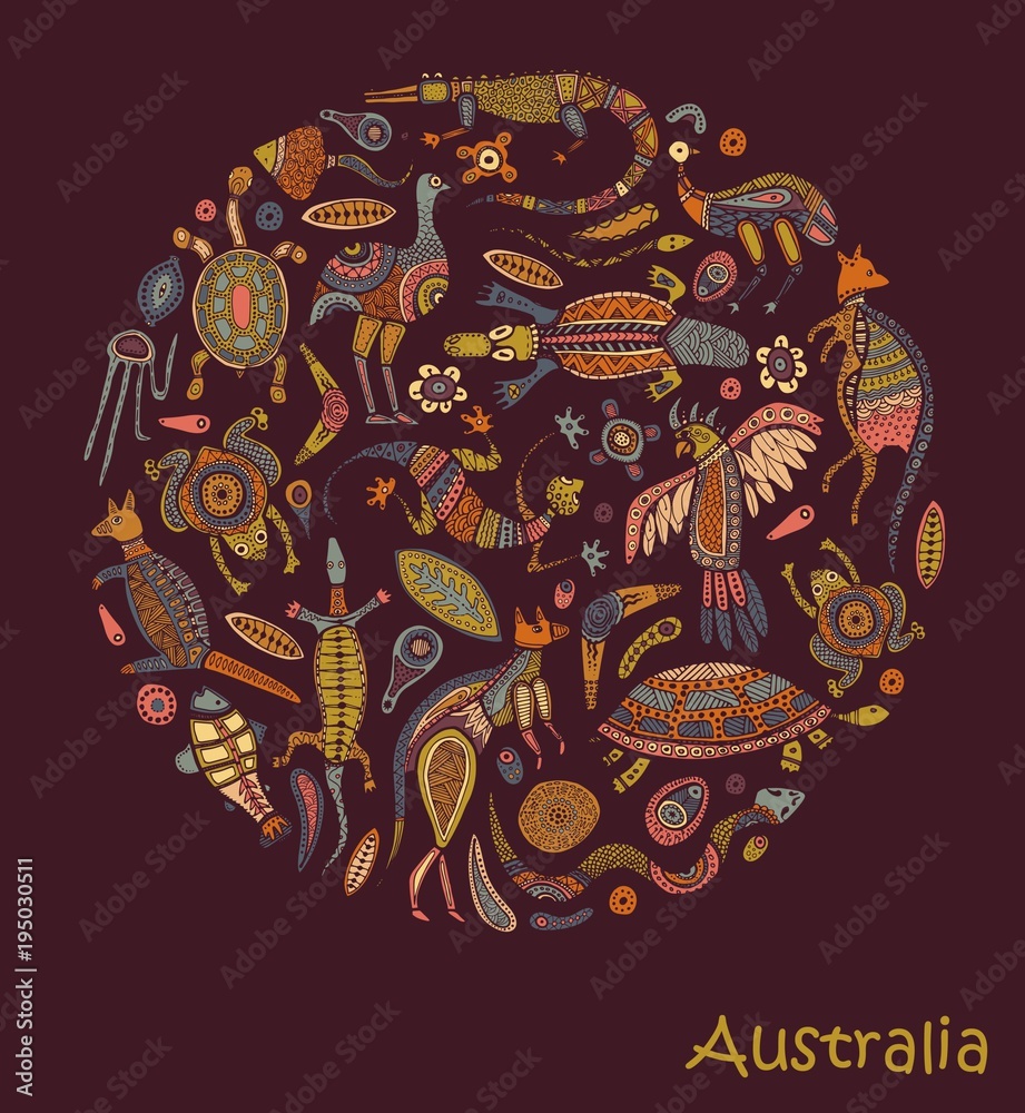 Animals drawings aboriginal australian style