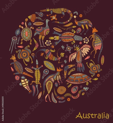 Animals drawings aboriginal australian style