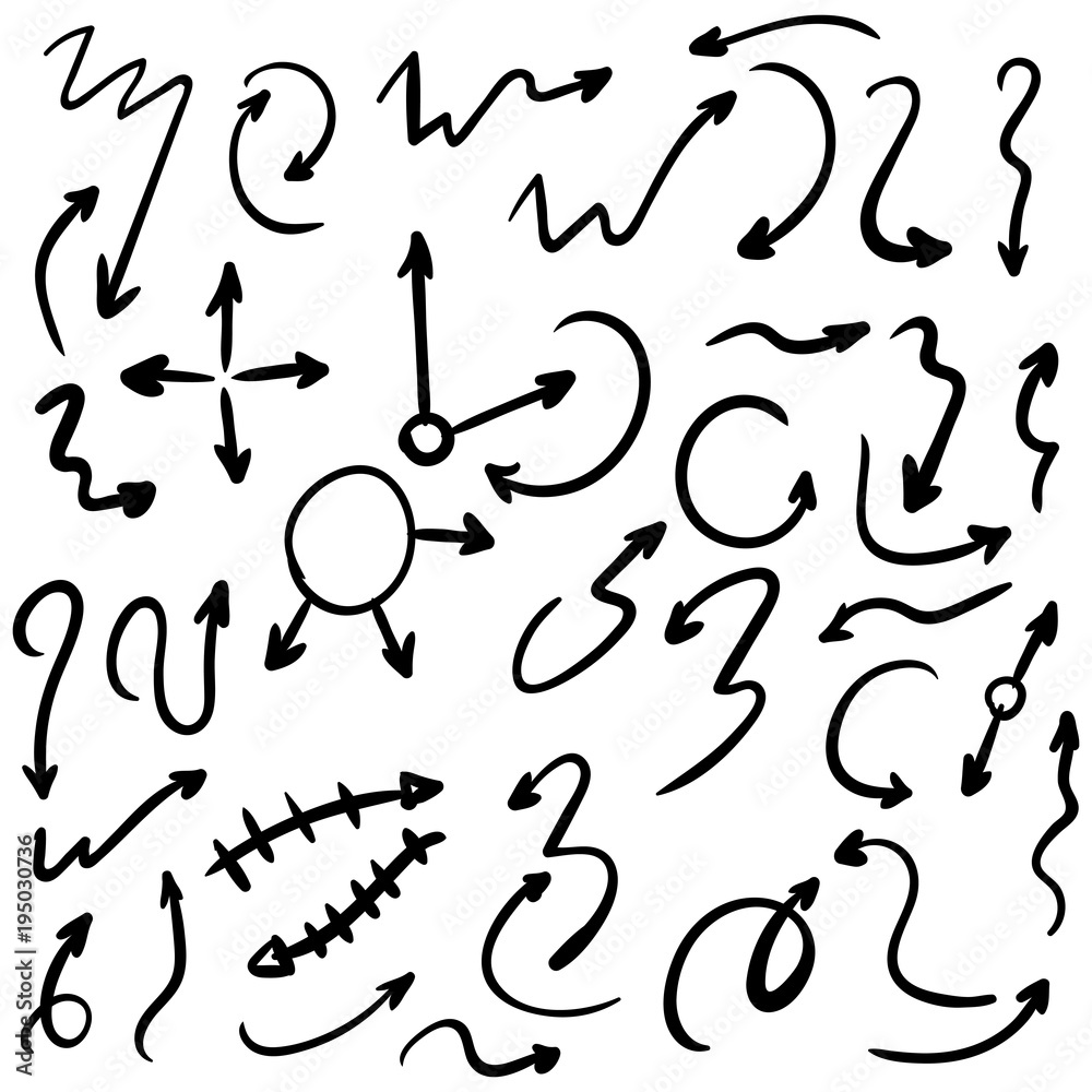 Arrow doodles vector. A set of simple sketches of arrows. Up, down, left, right ones. The effect of a pencil sketch isolated on white background.. Vector eps 10. Arrow doodles vector. A set of simple sketches of arrows. Up, down, left, right ones. The effect of a pencil sketch isolated on white background.. Vector eps 10.