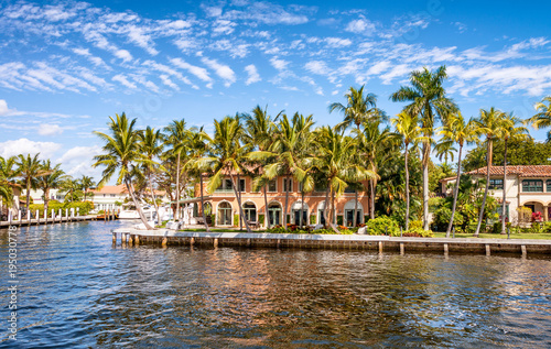 FORT LAUDERDALE, FL - FEBRUARY 29, 2016: Beautiful homes along city canals. Fort Lauderdale is a famous tourist attraction in Florida