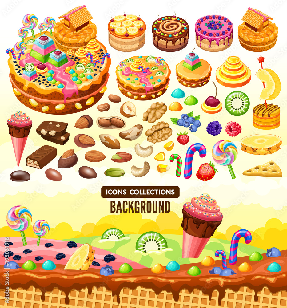 Set elements of design and background for games. Vector illustration of ...