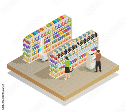 Supermarket Automated Technologies Isometric Composition 