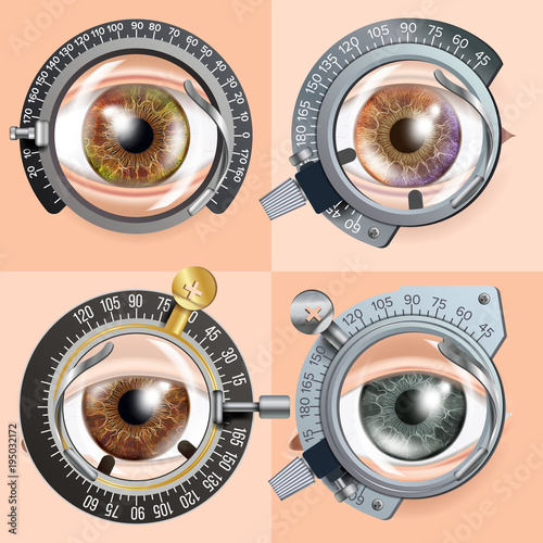 Eye Test concept Vector. Correction Device. Clinic Consultation. Diagnostic Equipment. Optometrist Check. Medical Background Illustration