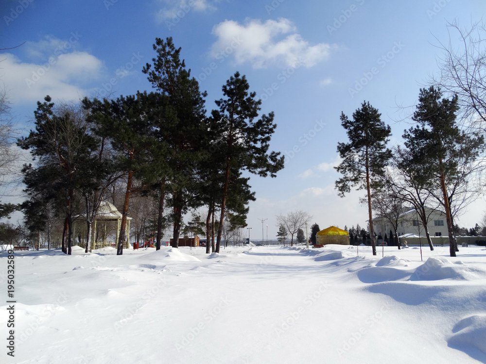 Park after a snowfall