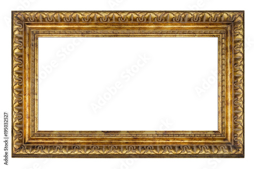 Old vintage golden frame on a white background, isolated