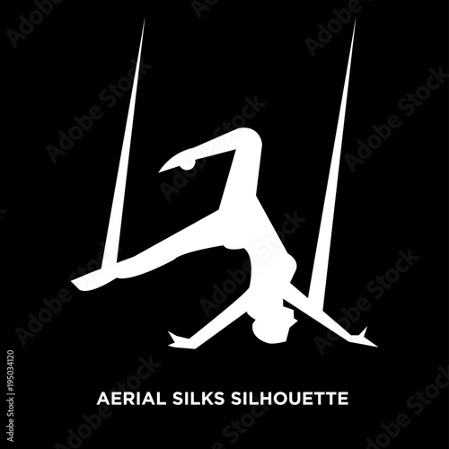 white aerial silks silhouette on black background