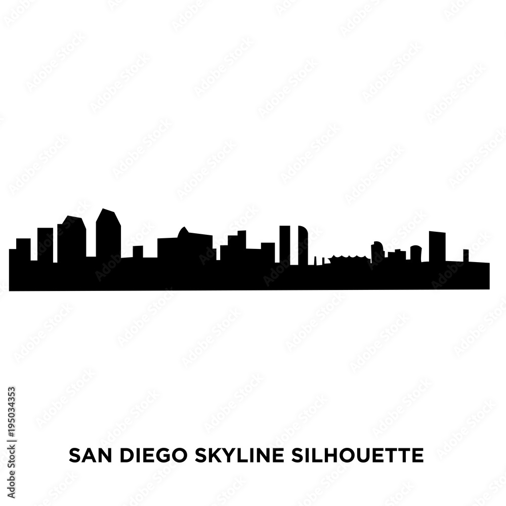 san diego skyline silhouette on white background