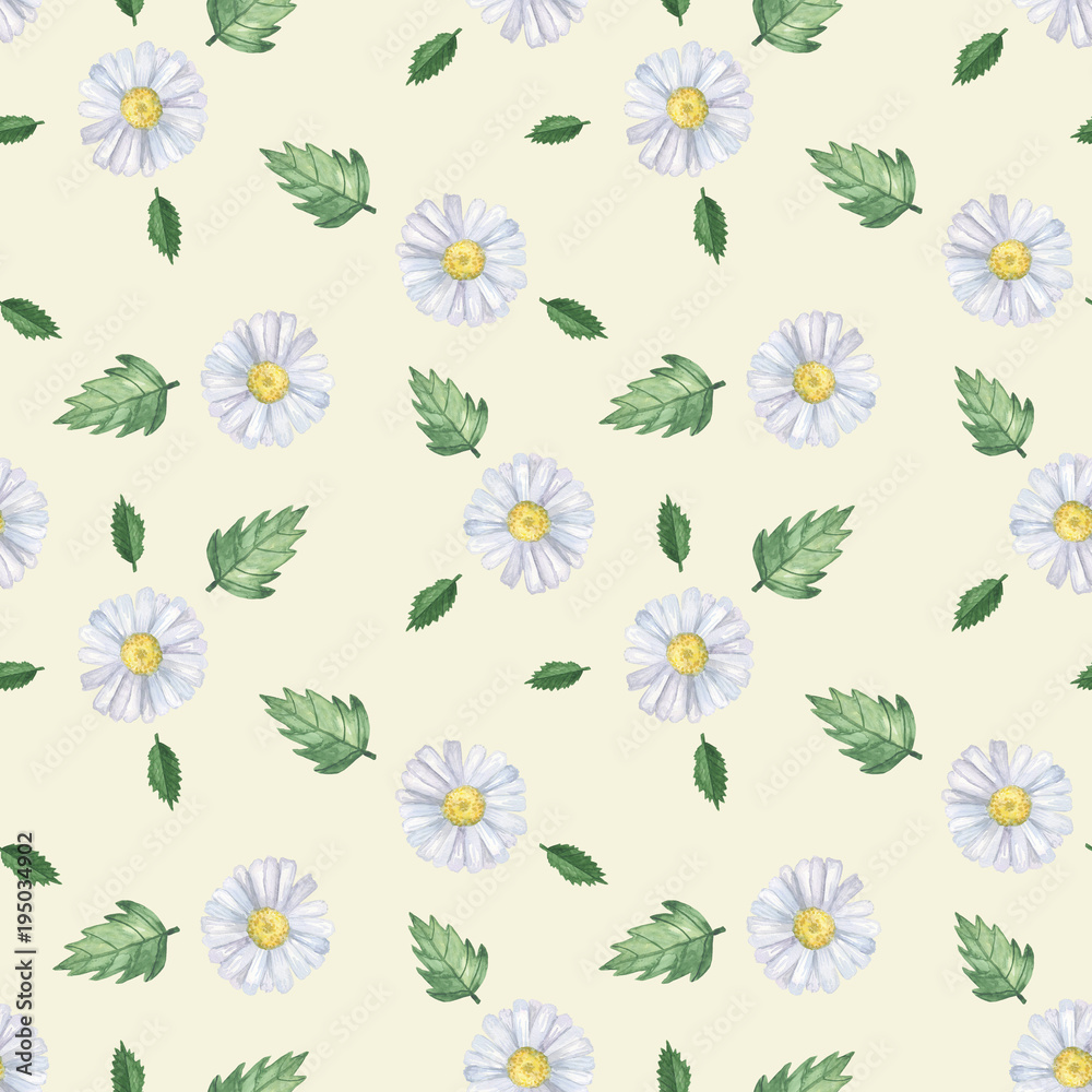 Seamless pattern with daisies on yellow background