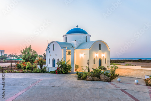 The multi Denominational Church of St Nicholas on a shore closeup in Paphos, Cyprus. photo