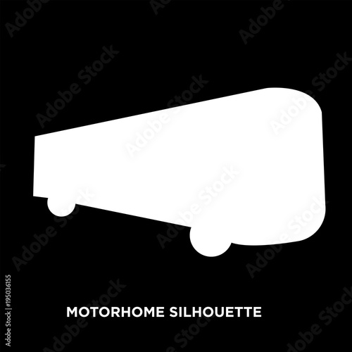 white motorhome silhouette on black background