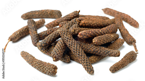 dried long pepper, piper longum isolated on white