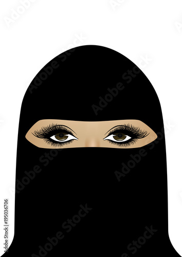 beautiful Muslim woman in hijab, vertical portrait isolated on the white background, vector illustration