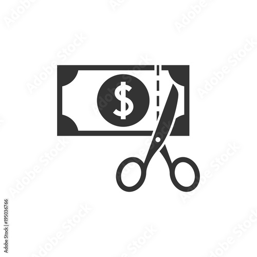 Scissors cutting money icon