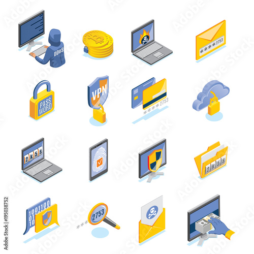 Cyber Security Isometric Icons Set