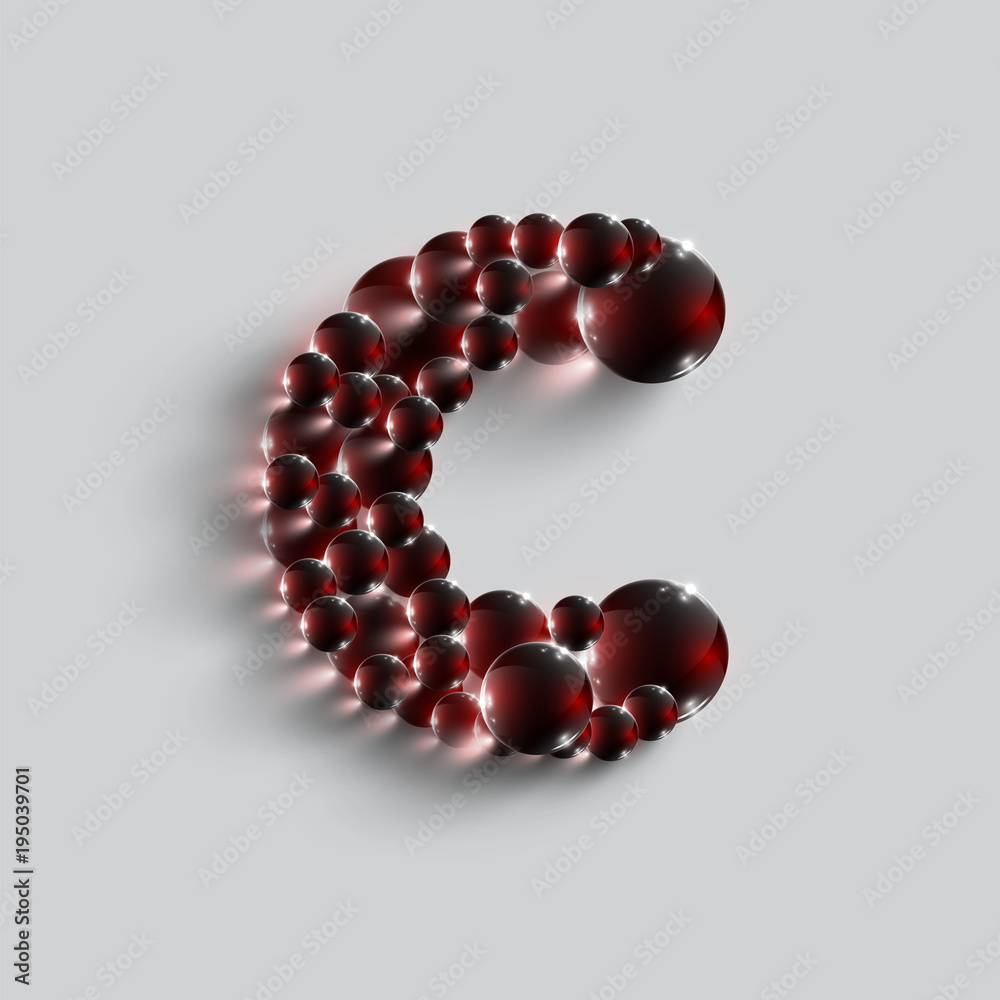 A letter made by red spheres, vector. A letter made by red spheres, vector.