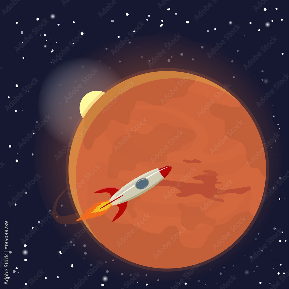 Naklejka premium Mars orbit and rocket. Vector Illustration.
