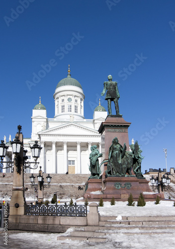 Lutheran Helsinki cathedral and monument to Russian Emperor Alexander II, Finland..