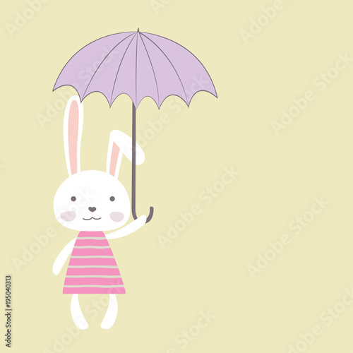 Cute bunny girl with umbrella,place for text