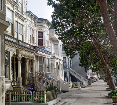 City block of Duboce Circle San Francisco Victorians. photo