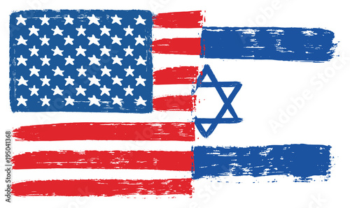 United States of America Flag & Israel Flag Vector Hand Painted with Rounded Brush