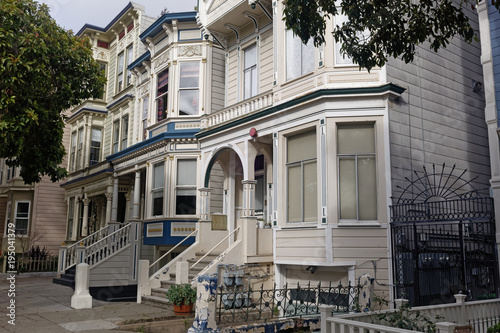 City block of Duboce Circle San Francisco Victorians. photo