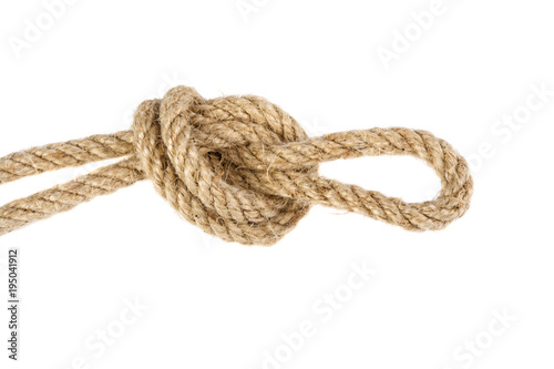 knot of linen rope isolated on white background