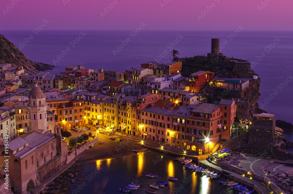 sunset scene near the sea coast of Vernazza, Cinque Terre. Italy