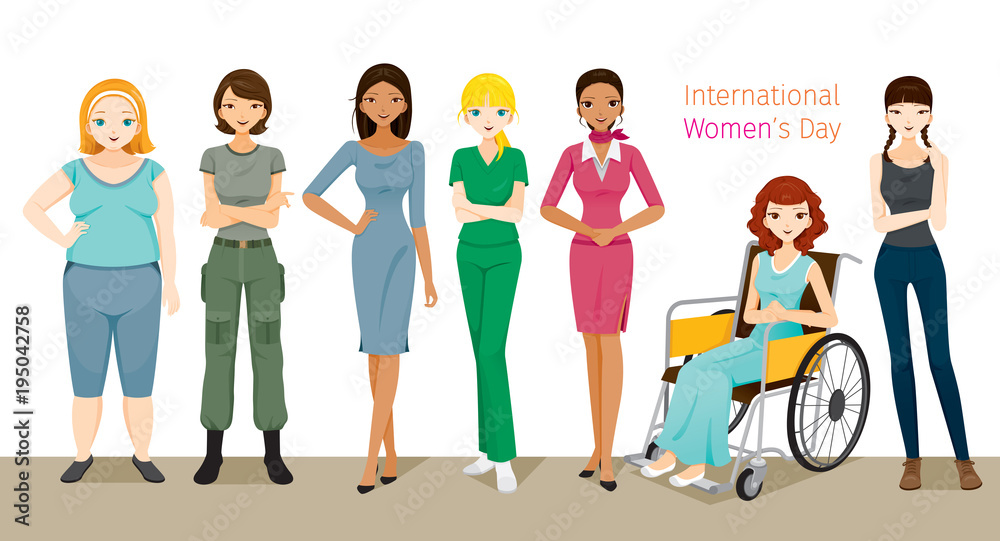 International Women’s Day, Group Of Women With Various Nations, Skin And Occupations, Female, Heroine, People, Feminism International Women’s Day, Group Of Women With Various Nations, Skin And Occupations, Female, Heroine, People, Feminism