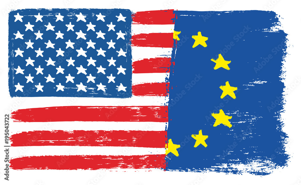 United States of America Flag & European Union Flag Vector Hand Painted with Rounded Brush United States of America Flag & European Union Flag Vector Hand Painted with Rounded Brush