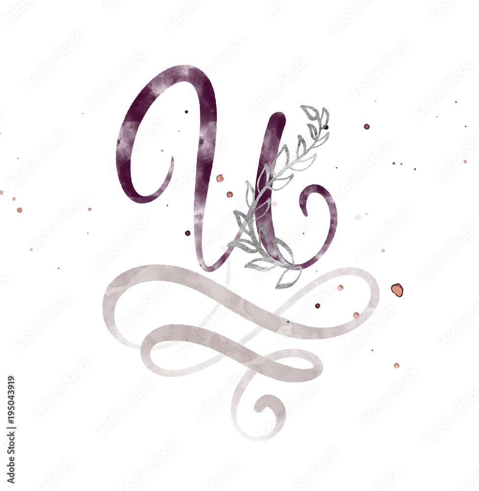 Hand drawn calligraphy letter U. watercolor Script font. Isolated letters written with ink. Handwritten brush style. Hand lettering for logos packaging design poster, wedding, birthday card Hand drawn calligraphy letter U. watercolor Script font. Isolated letters written with ink. Handwritten brush style. Hand lettering for logos packaging design poster, wedding, birthday card