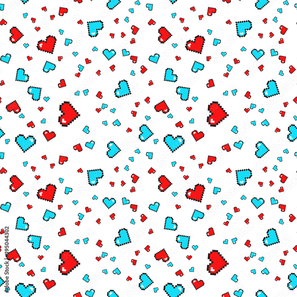 Seamless pattern with pixel hearts. Valentines day. Vector background. Seamless pattern with pixel hearts. Valentines day. Vector background.