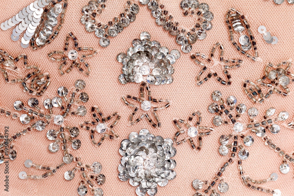 Background - texture festive designer fabric embroidered sequins, sequins, beads