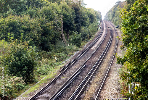 Railway lines with third rail electrification, Bexhill-on-Sea, East Sussex, England, UK.